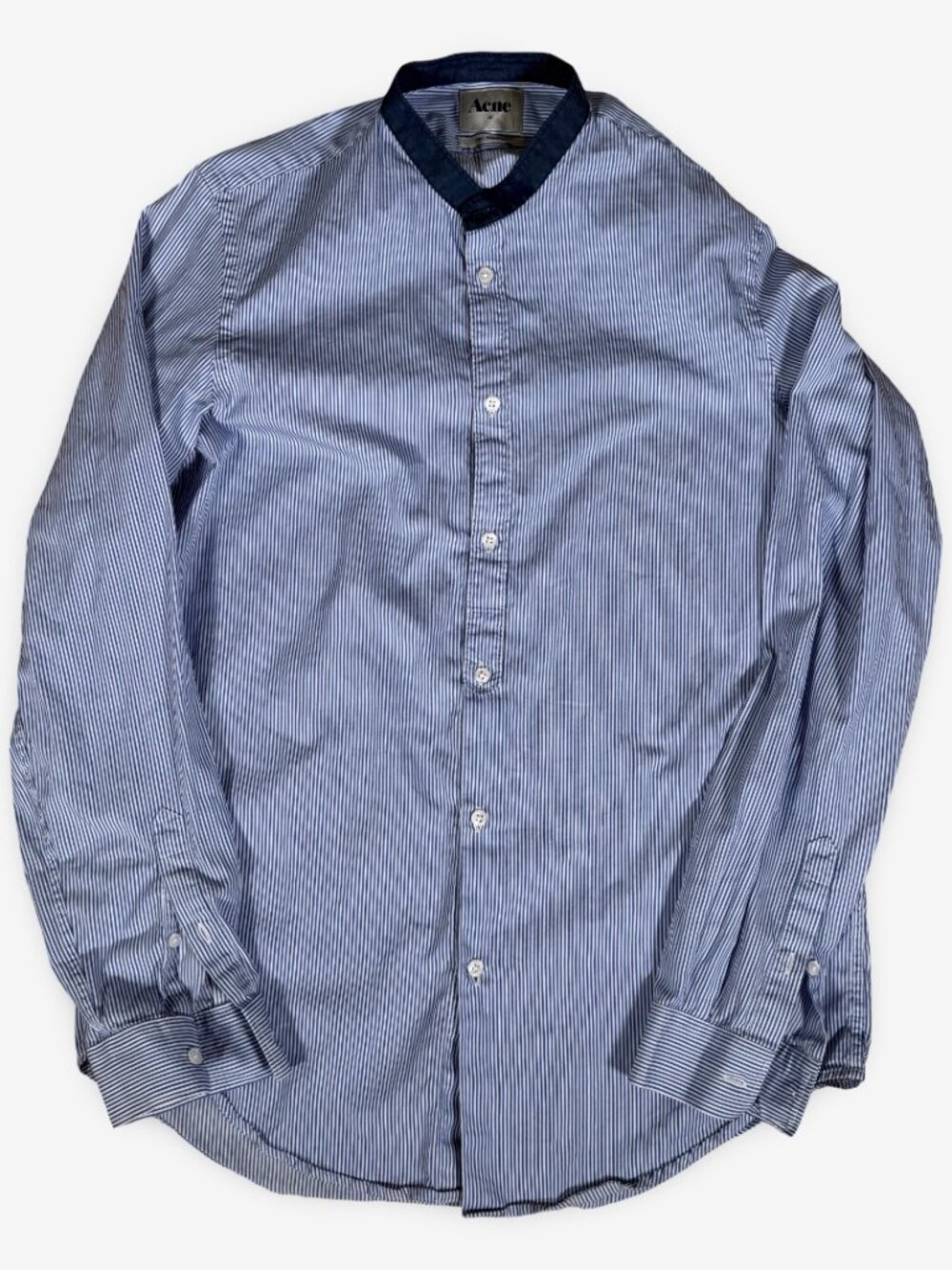 Vintage ACNE Acne Studios Pinstripes Mandarin Officer Collar Button-Up Shirt